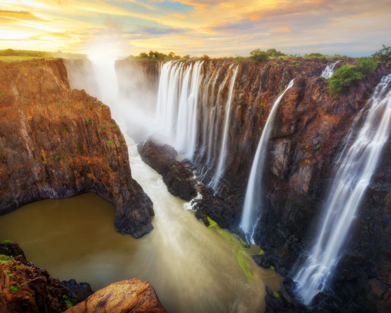 VICTORIA FALLS IN SOUTH AFRICA AT SUNSET